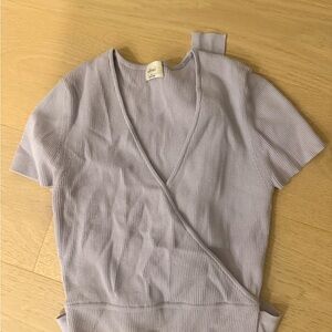 Aritzia Light Purple Ribbed Wrap Top
